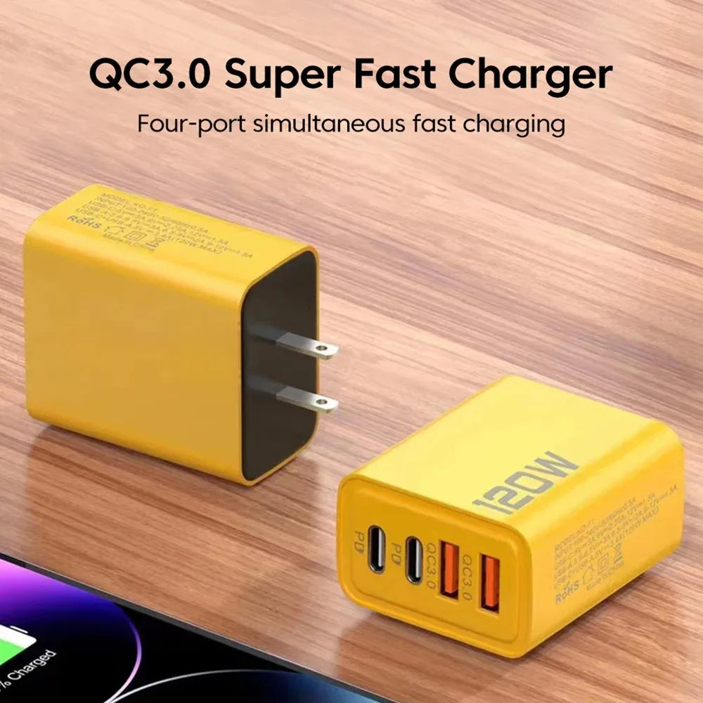 4 Ports USB C PD Quick Charge Fast Charging Adapter USB Charger