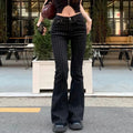 Women Y2K Low Rise Bootcut Flare Jeans Black Striped Denim Streetwear Pants