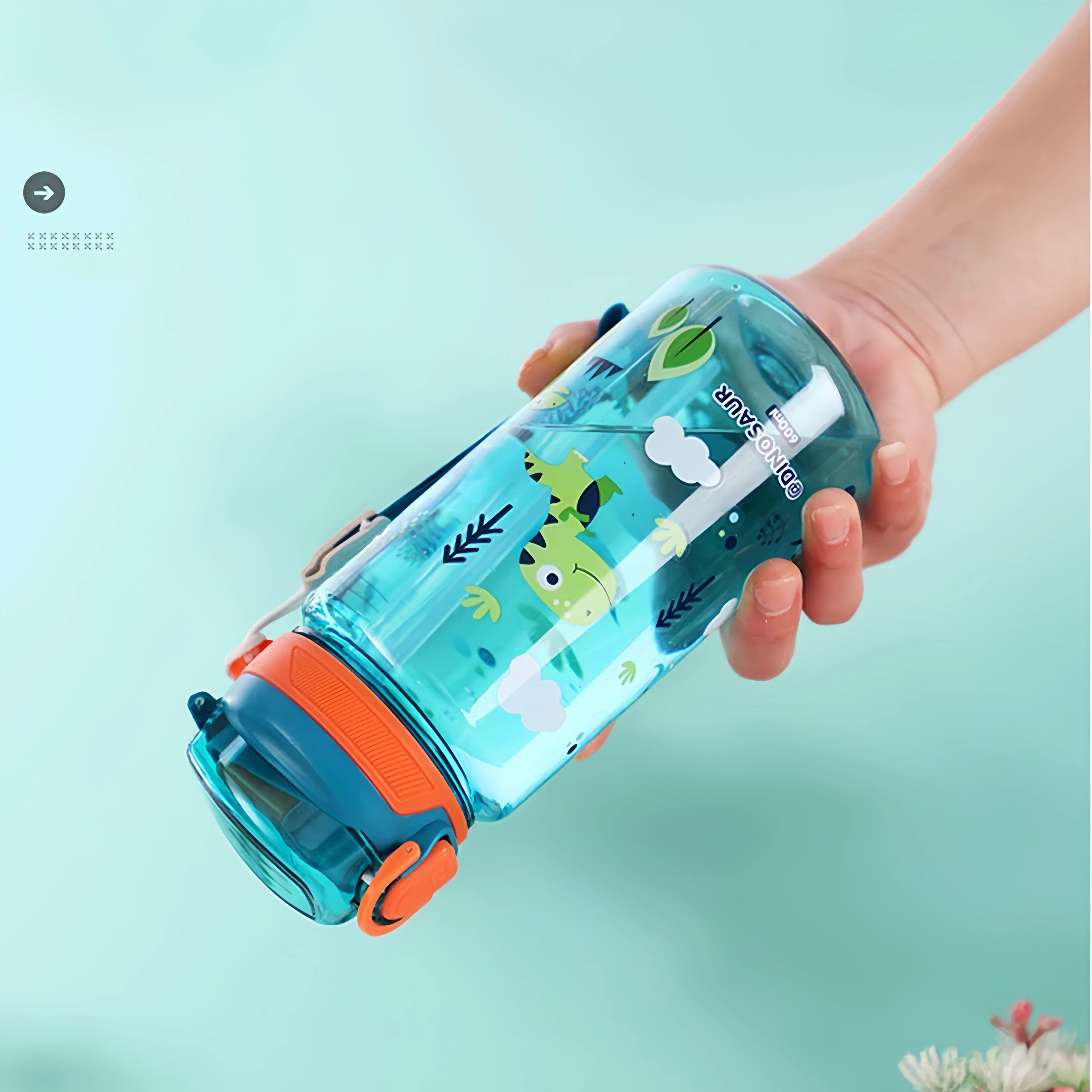 600ml Dinosaur Kids Water Bottle with Straw