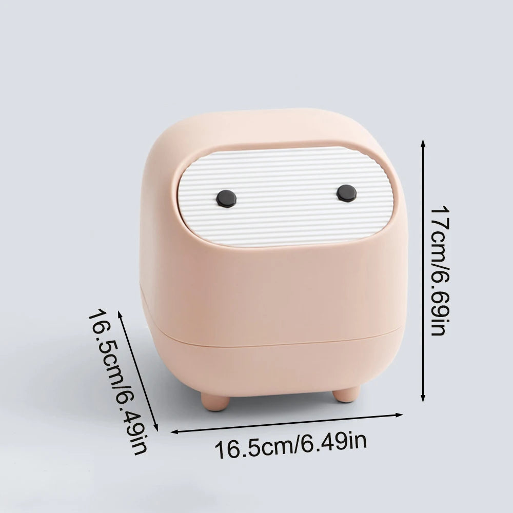 Mini Desktop Trash Can with Lid Cute Small Plastic Garbage Bin for Office Bathroom