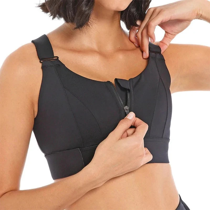 Women’s Front Zip Plus Size Sports Bra Adjustable Shockproof Yoga Crop Top