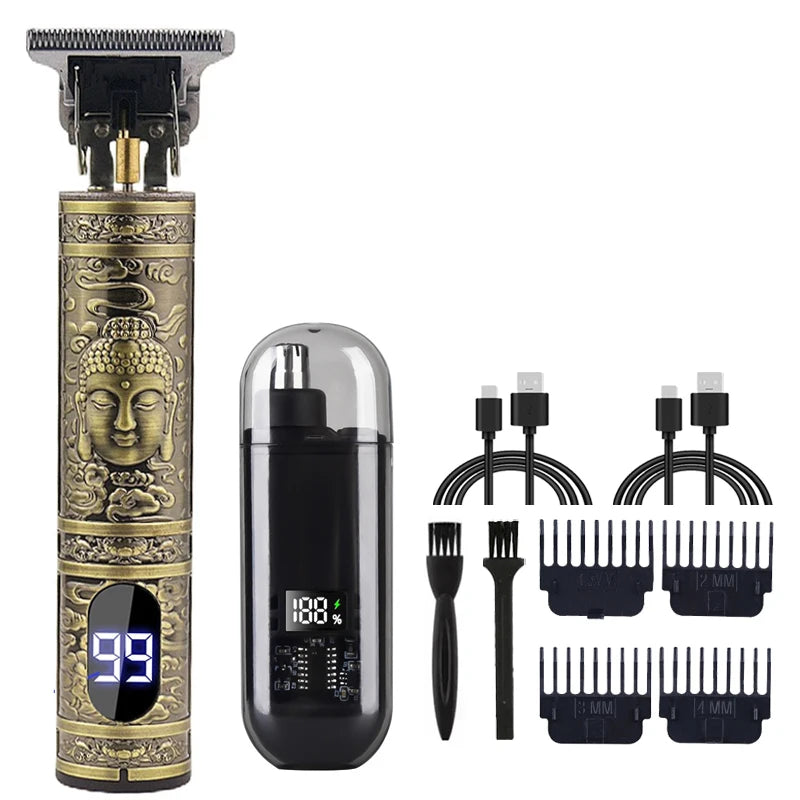 T9 Vintage Hair Clipper & Beard Trimmer Rechargeable Grooming Kit for Men