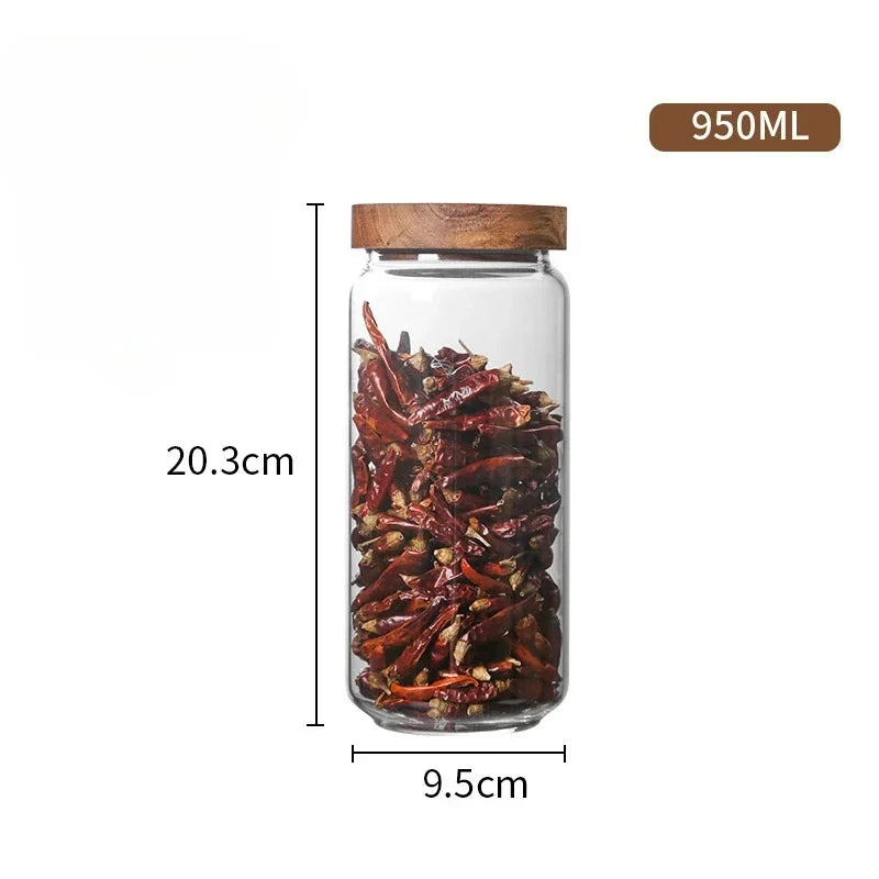 Glass Airtight Food Storage Jar with Wooden Lid Kitchen Canister