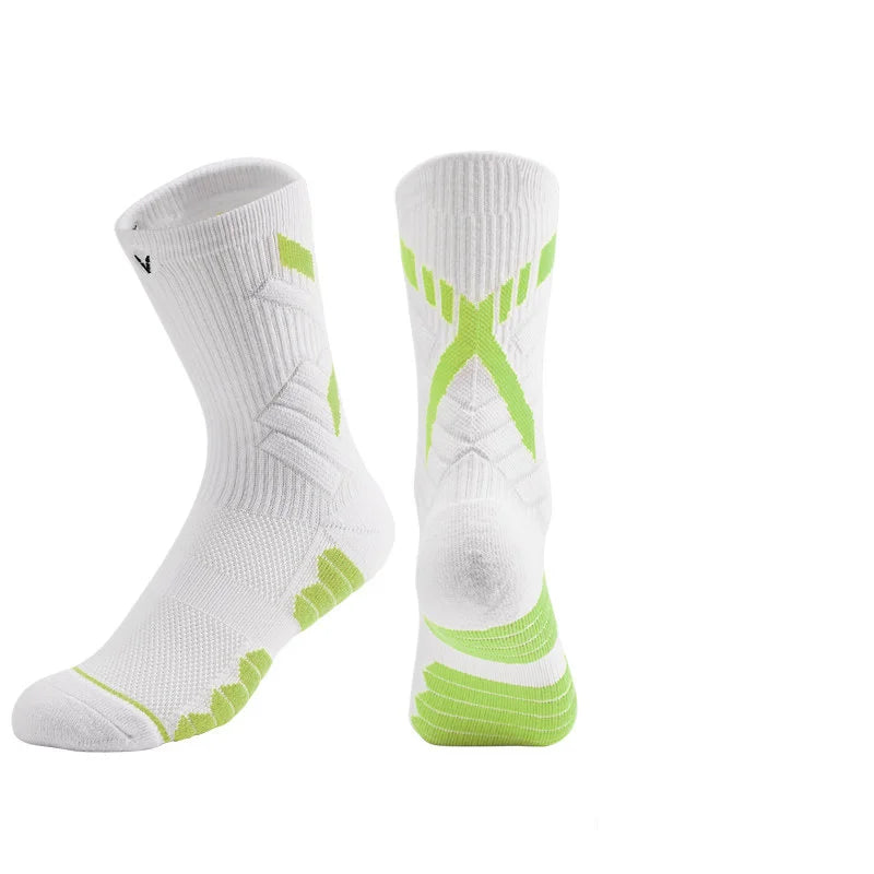 Veidoorn Sport Socks Mid Calf Thick Cushion Non Slip Running Basketball Cycling Socks