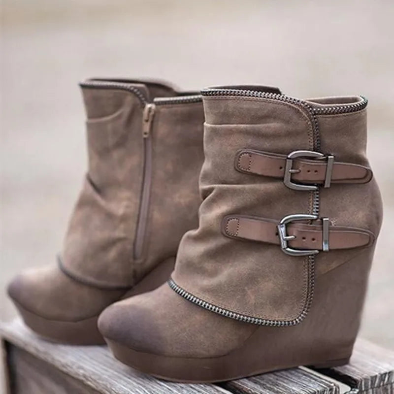 Women Chunky Ankle Boots Retro Handmade Warm Winter Boots Fashion Mom Boots