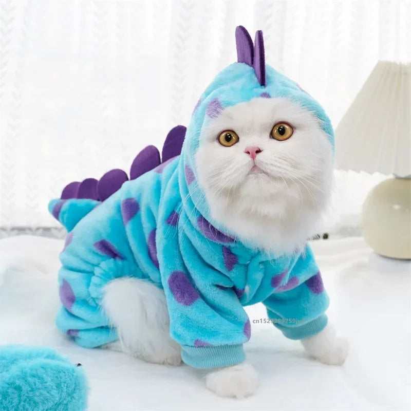 Blue Dinosaur Dog Hoodie Warm Pet Coat