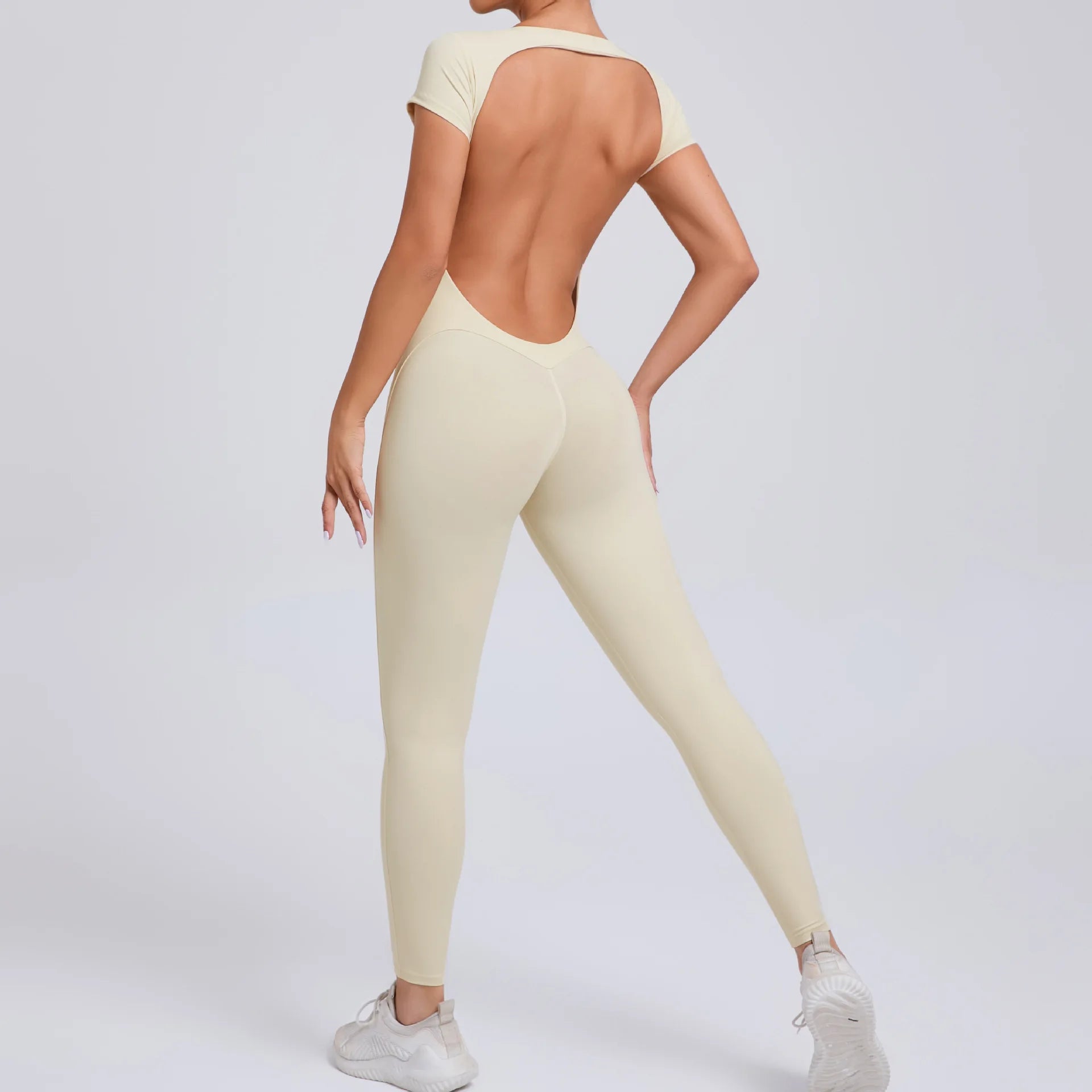 Women Open Back Yoga Jumpsuit One Piece Gym Bodysuit Hip Lift Quick Dry Fitness Outfit