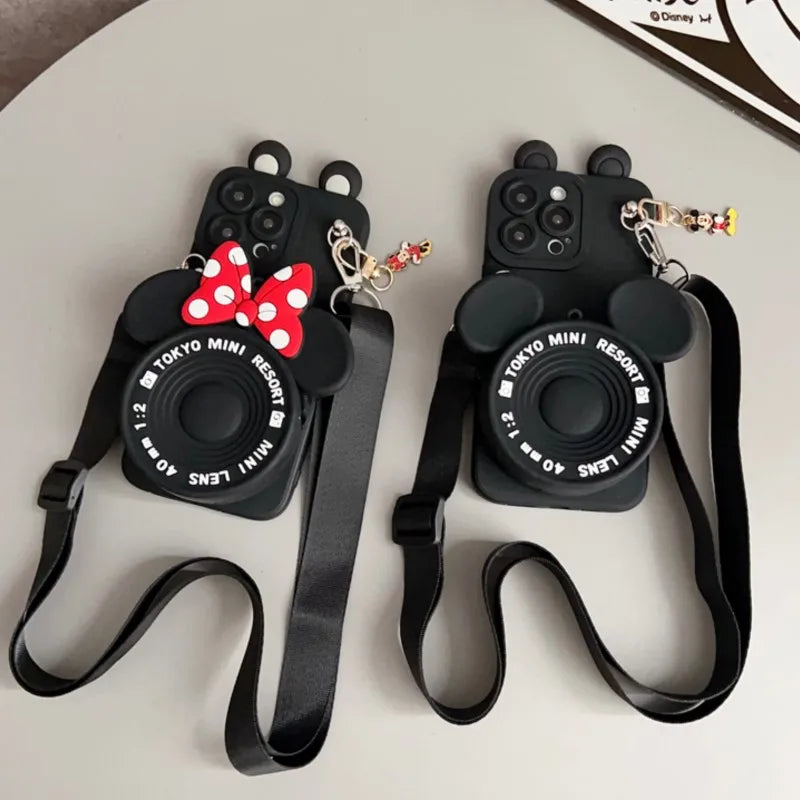 Minnie Mickey Pendant Wallet Lanyard iPhone Case