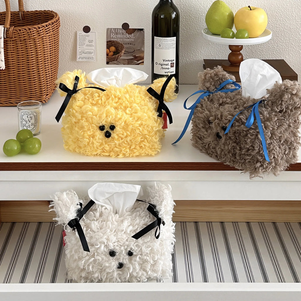 Nordic Plush Cartoon Dog Tissue Box Holder Napkin Storage Bag