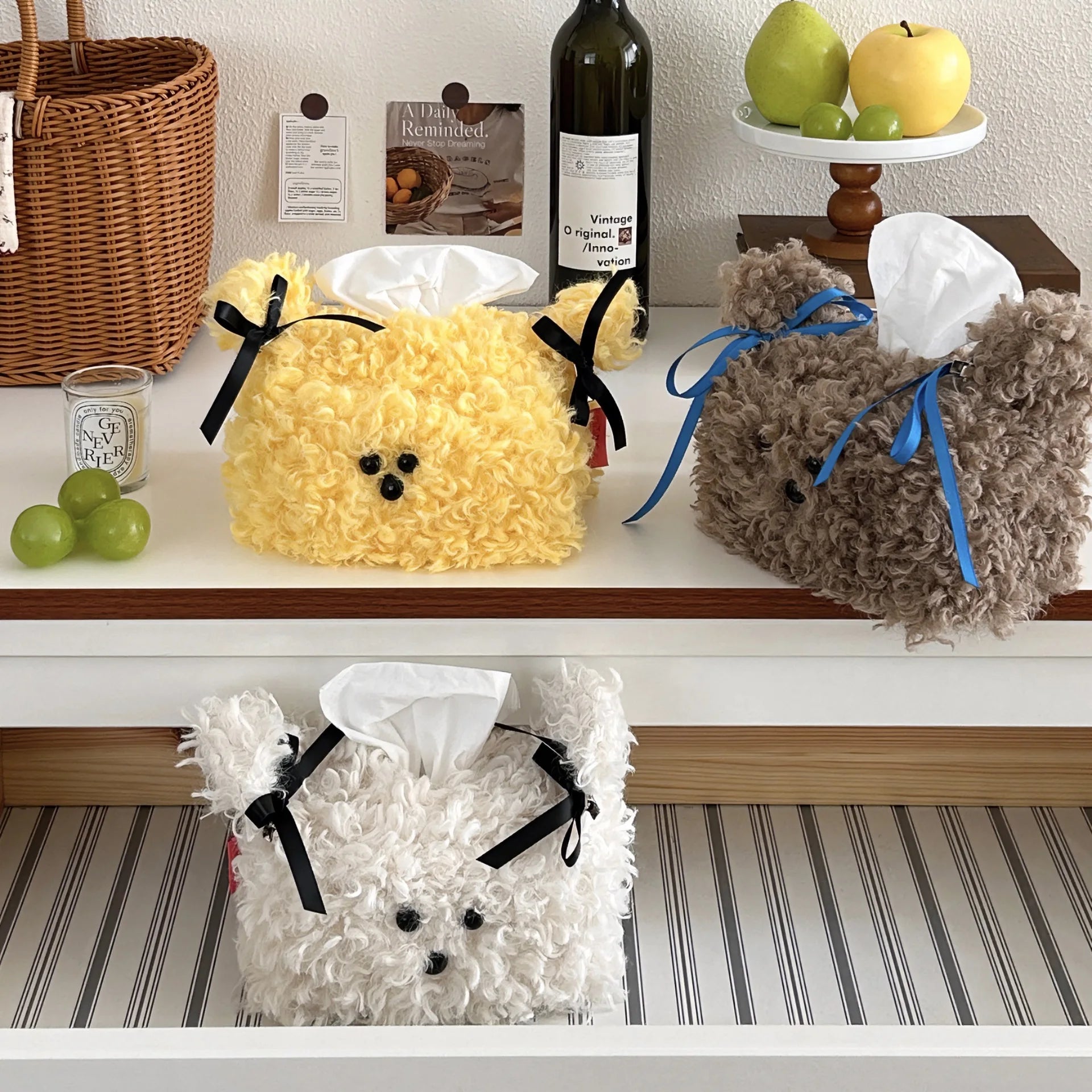 Nordic Plush Cartoon Dog Tissue Box Holder Napkin Storage Bag