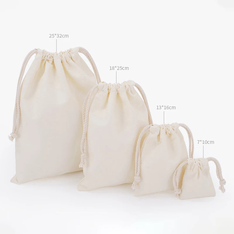 Cotton Drawstring Storage Bag Reusable Canvas Gift Pouch Dustproof Organizer