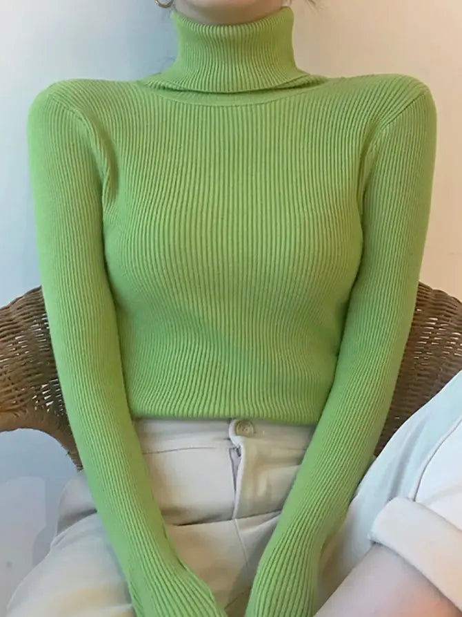Women’s Soft Knit Turtleneck Sweater Autumn Winter Pullover Jumper