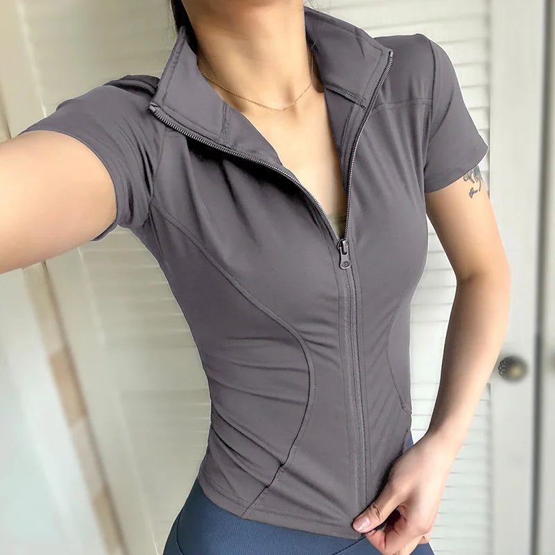 Women Quick Dry Slim Fit Yoga Top Short Sleeve Sports Shirt