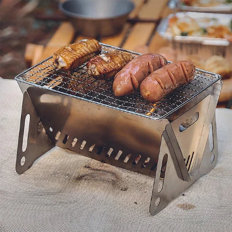 Portable Folding Stainless Steel BBQ Grill Mini Camping Charcoal Stove with Storage Bag