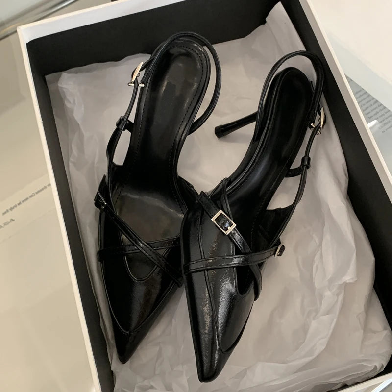 Pointed Toe Slingback Heels for Women Buckle Strap Party Pumps
