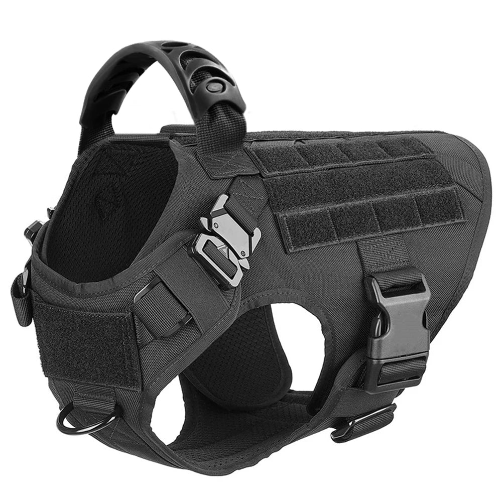 Large Dog Harness Collar Leash Set with Molle Pouches for Training Walking