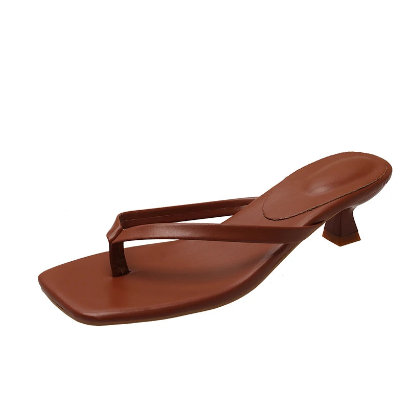 Women Toe Ring Sandals Summer Low Heel Slide Slippers