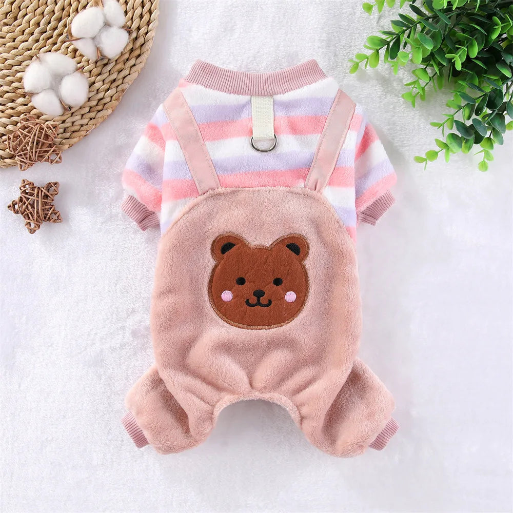 Warm Fleece Dog Jumpsuit Soft Pet Coat with Leash Ring