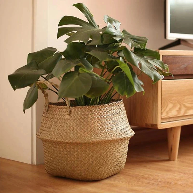 Straw Weaving Plant Pot Basket Grass Planter Cover Indoor Outdoor Flower Container