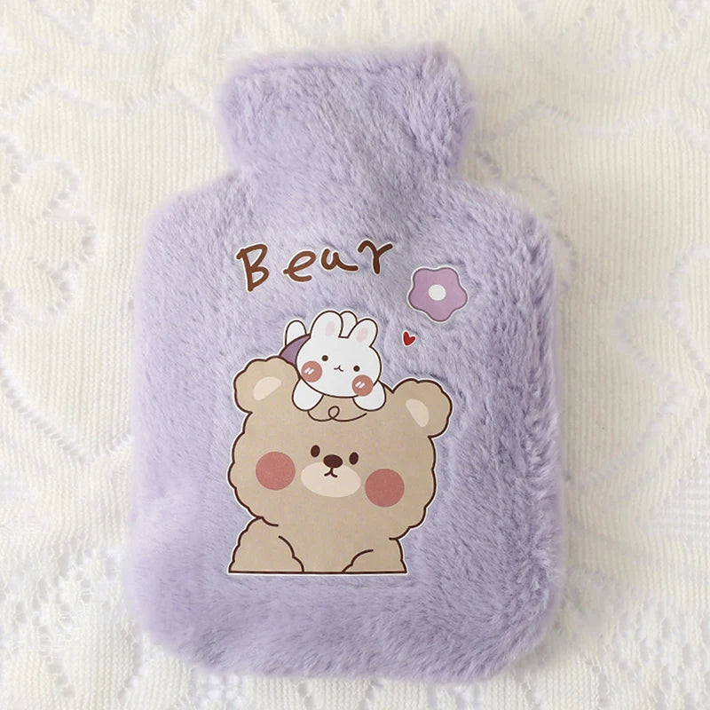 Cartoon Plush Rabbit Bear Hot Water Bottle Velvet Hand Warmer Cute Portable Water Bag
