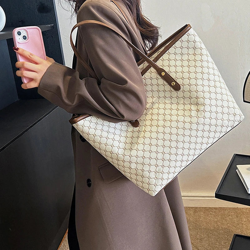 Women PU Leather Large Capacity Shoulder Tote Bag Casual Commuting Handbag