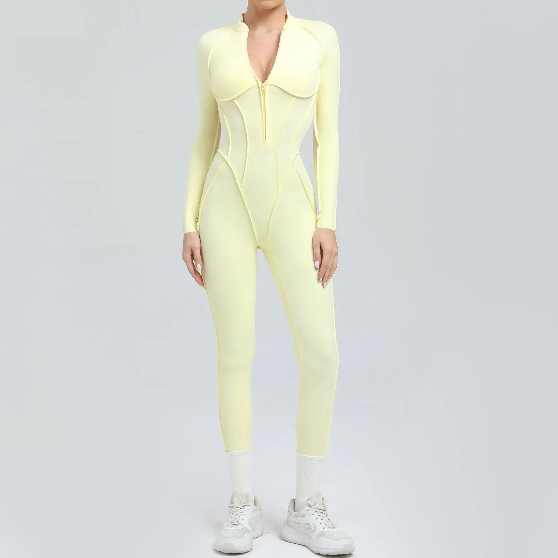 Women Zip Gym Jumpsuit Open Back Yoga Fitness Tracksuit Sports Bodysuit