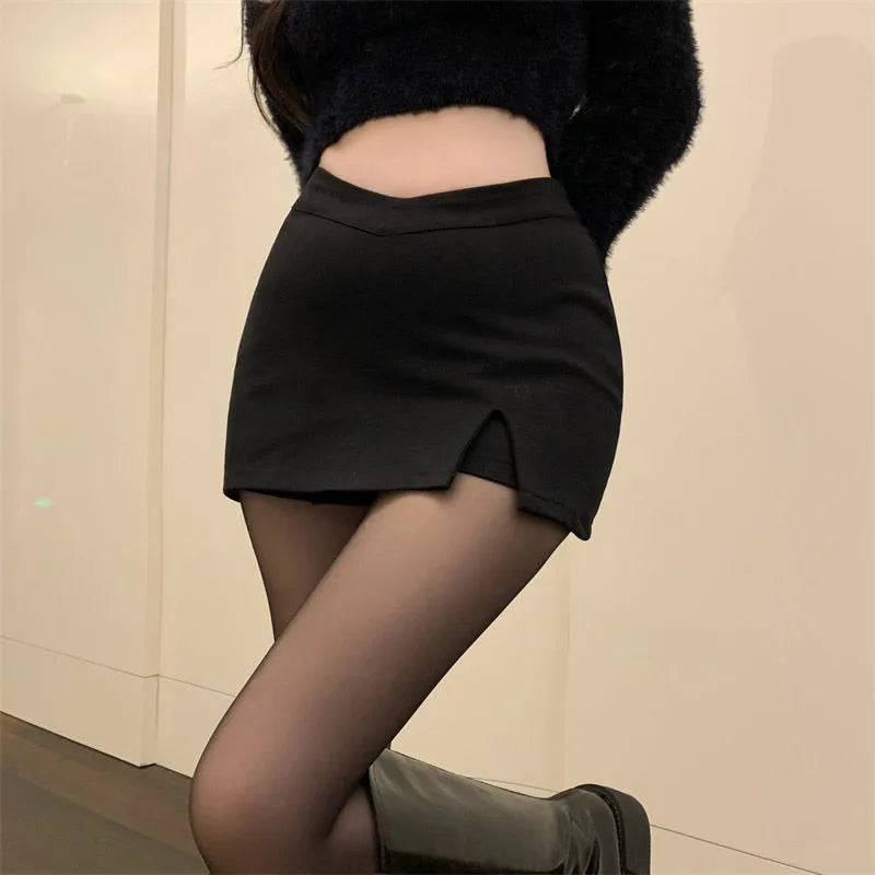 Women High Waist Split Mini Skirt