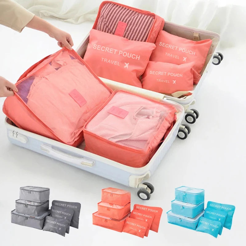 6pcs Travel Storage Bags Waterproof Packing Cubes Set Luggage Organizer Clothes Bags