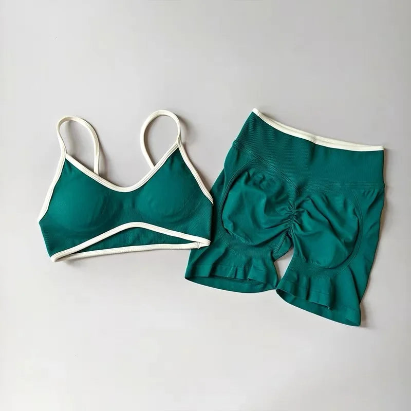 Women Contrast Sports Set Yoga Bra & Pants Quick Dry Fitness Suit