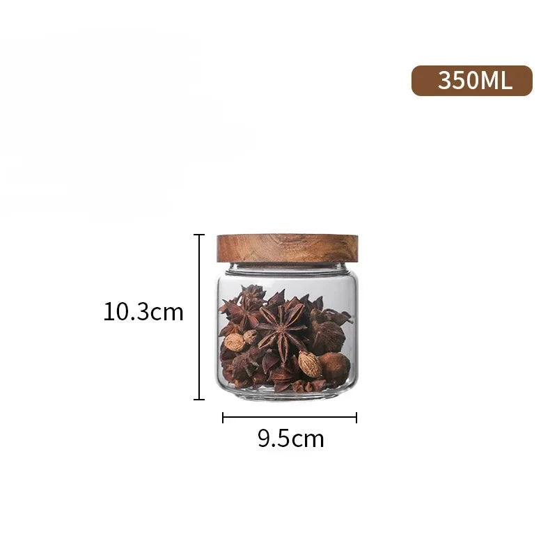 Glass Airtight Food Storage Jar with Wooden Lid Kitchen Canister