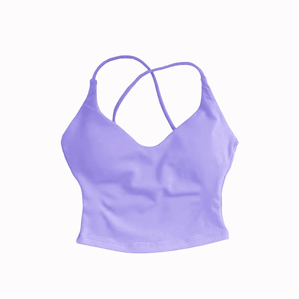 Women Strappy Sports Bra High Support Cross Back Yoga Gym Tank Top