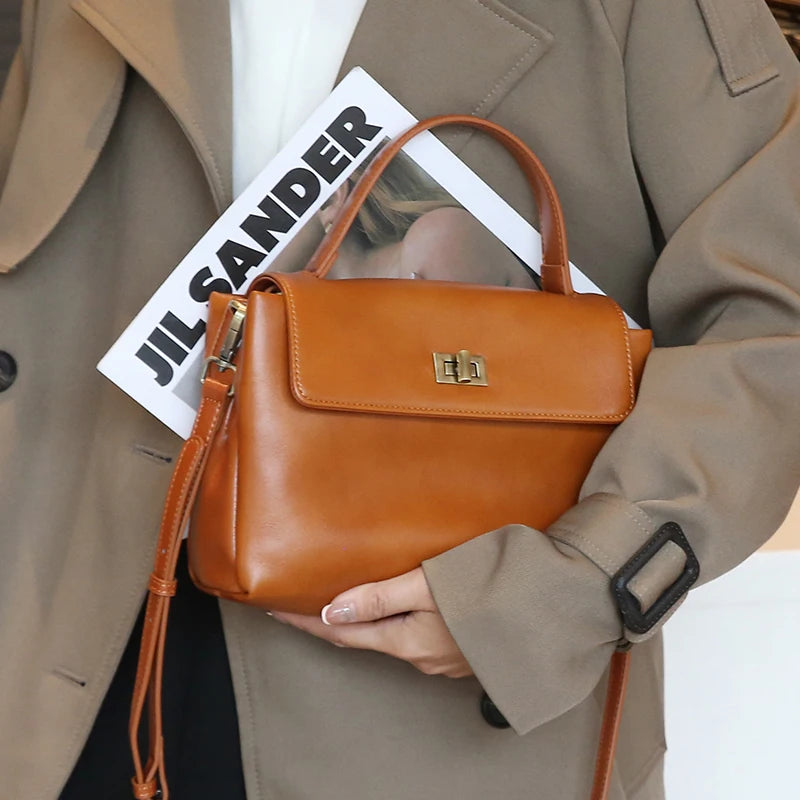 Vintage Genuine Leather Crossbody Bag for Women Top Handle Satchel