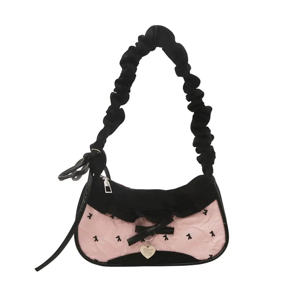 Women Grid Shoulder Bag Lace Ribbon Underarm Handbag