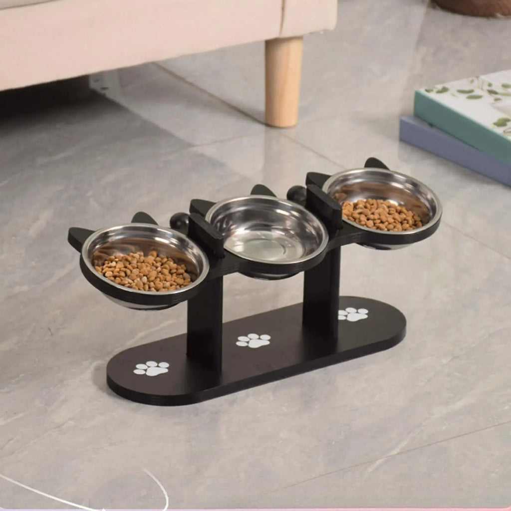Elevated Stainless Steel Cat Bowl with 15 Degree Wooden Stand