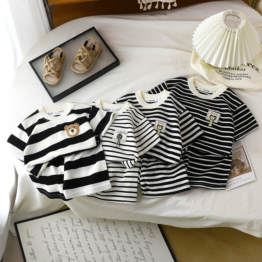 Kids Striped Short Sleeve T-Shirt and Shorts Set Summer Two Piece Outfit