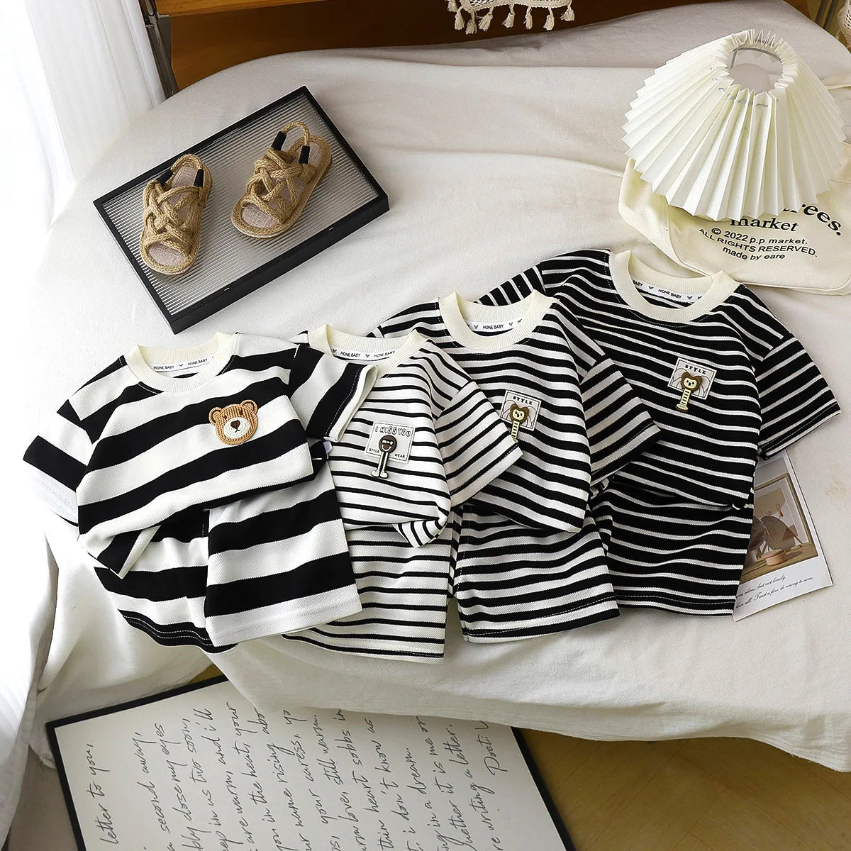 Kids Striped Short Sleeve T-Shirt and Shorts Set Summer Two Piece Outfit