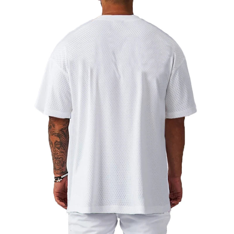 Men Oversized Mesh T Shirt Quick Dry Breathable Gym Fitness Casual Sports Tee