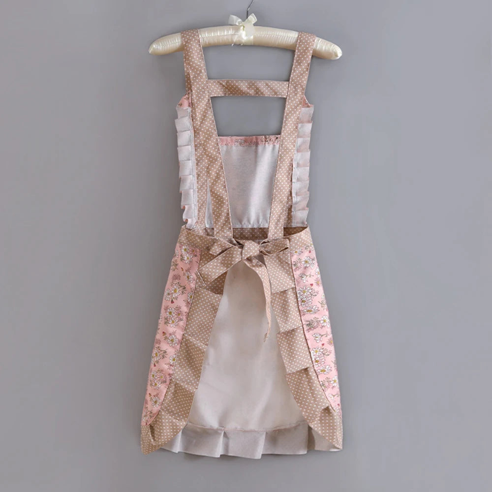 Women Floral Kitchen Apron with Pocket Adjustable Cooking Apron