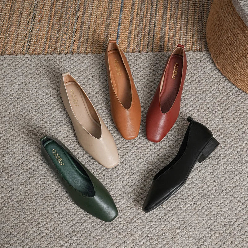 Women Square Toe Mary Jane Flats Low Heel Soft Sole Retro Casual Shoes
