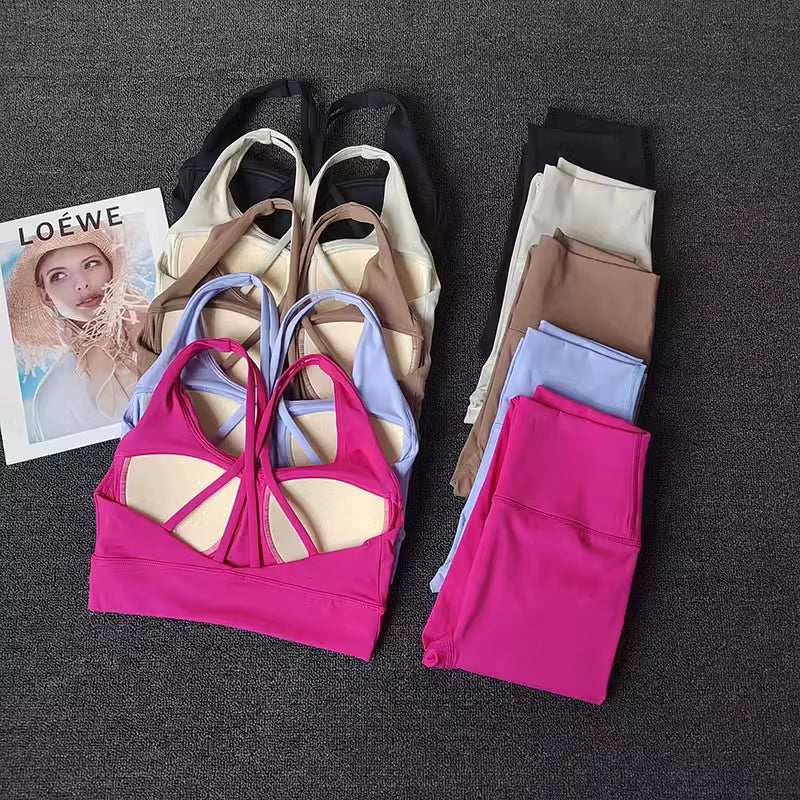 Women Seamless Yoga Set Bra Leggings High Waist Fitness Outfit Matching Gym Set