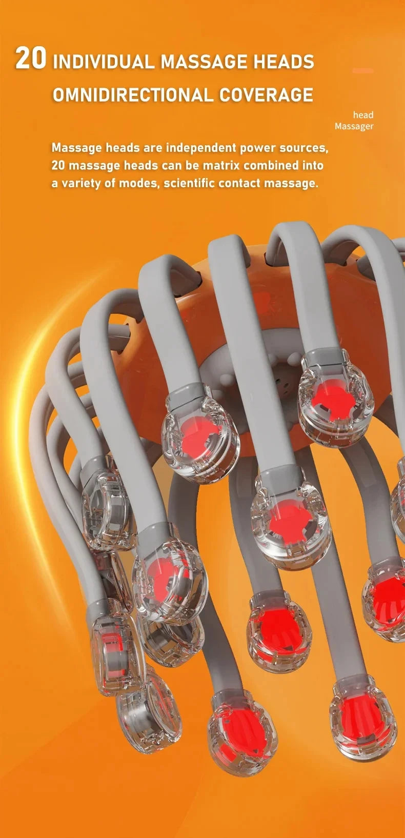 Scalp Head Massager with 20 Massage Heads Red Light Relaxation Stress Relief