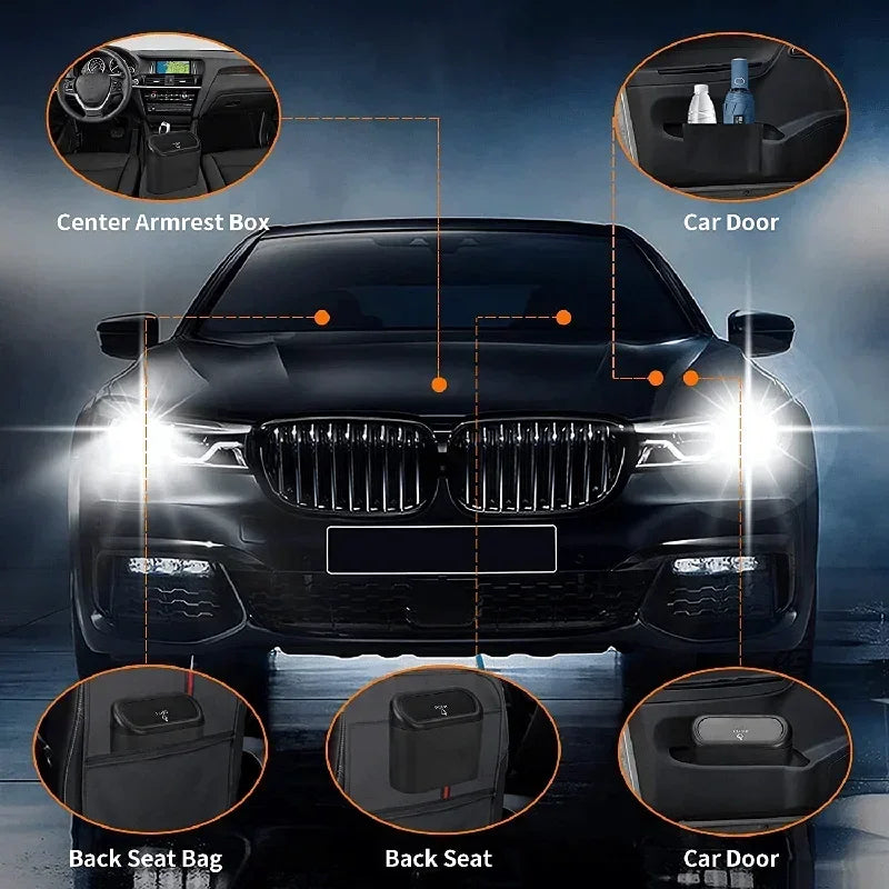 Car Trash Can with Lid Leak Proof Mini Car Bin Includes Garbage Bags
