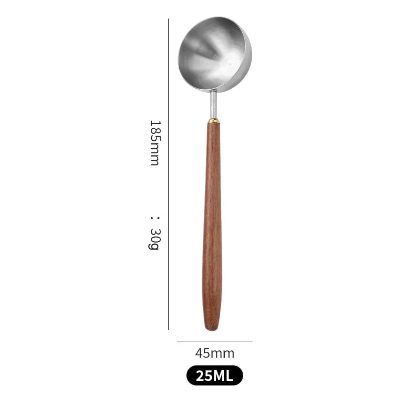 Stainless Steel Coffee Scoop 25ml Wooden Handle Measuring Spoon Long Handle