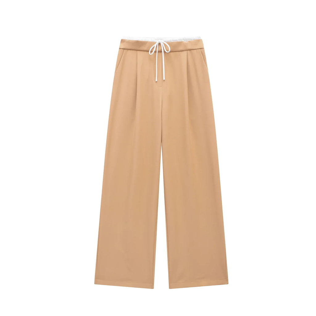 Women Pleated Baggy Pants Lace Up High Waist Casual Office Trousers