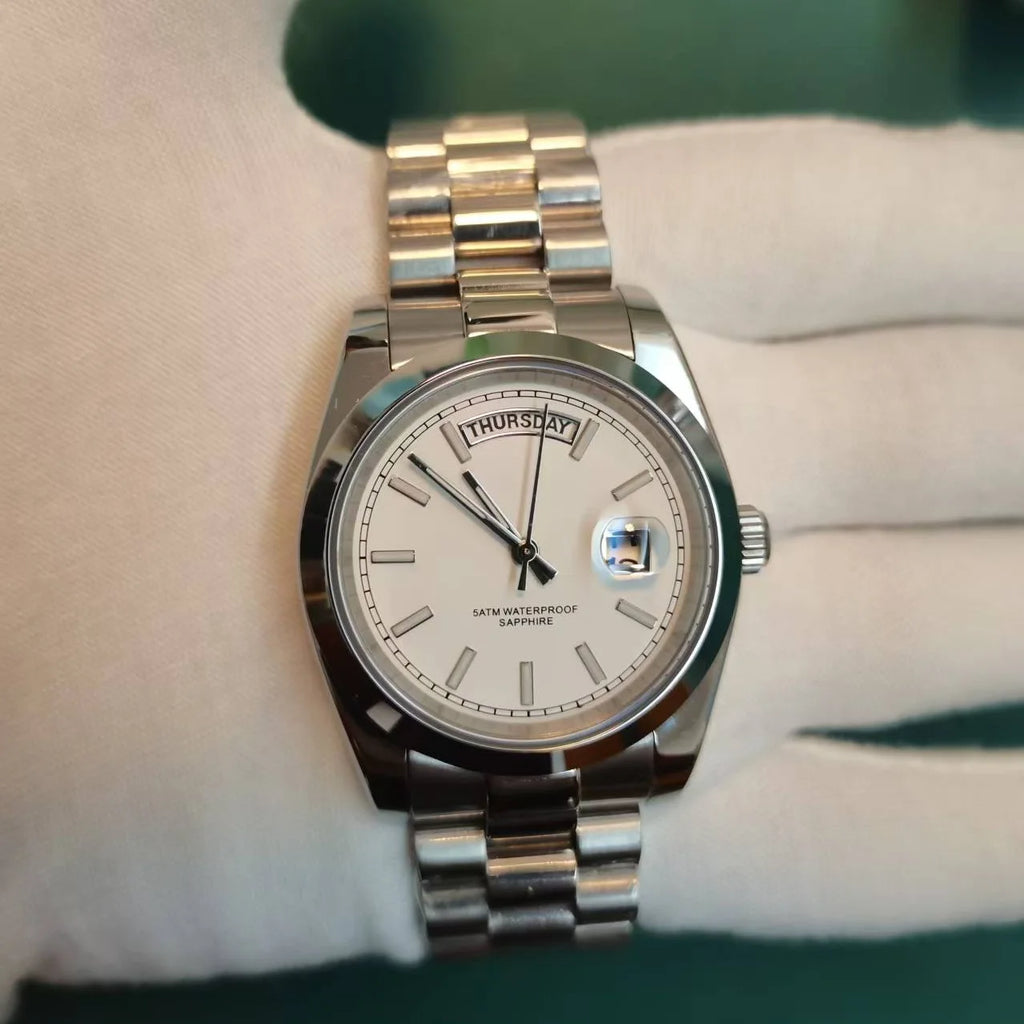 36MM Sapphire Quartz Watch for Men 50M Waterproof Steel Wristwatch