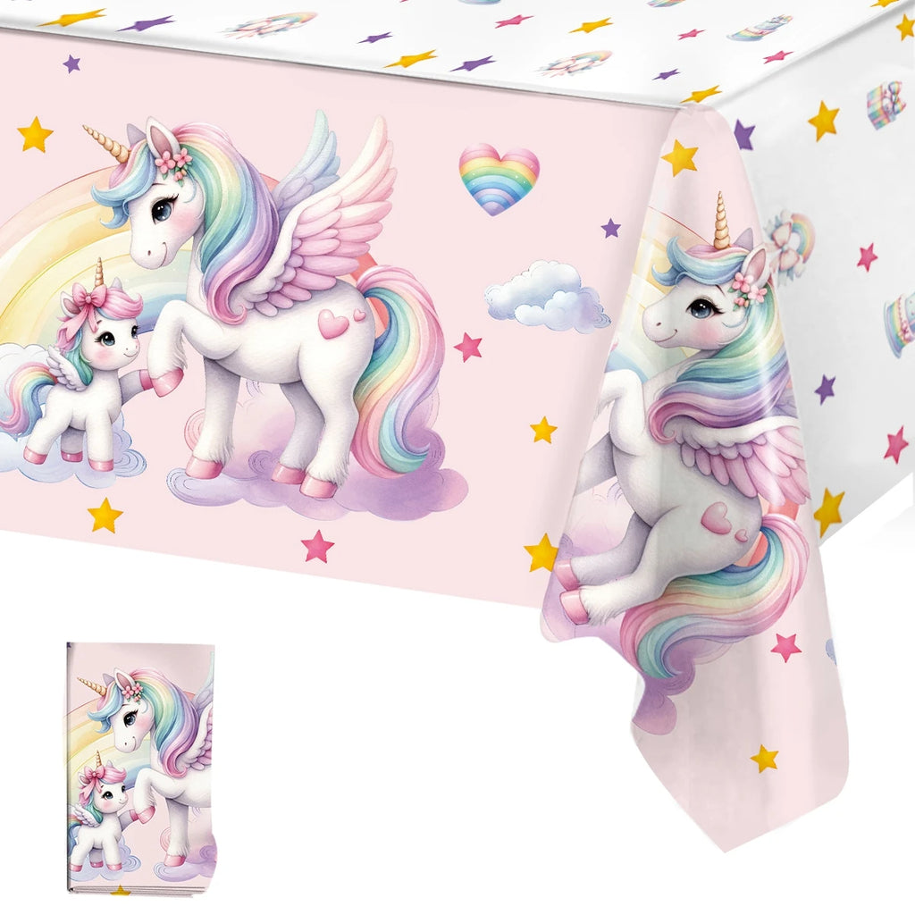 Rainbow Unicorn Tablecloth Birthday Party Decorations Waterproof PE Table Cover Kids Unicorn Theme Party Supplies