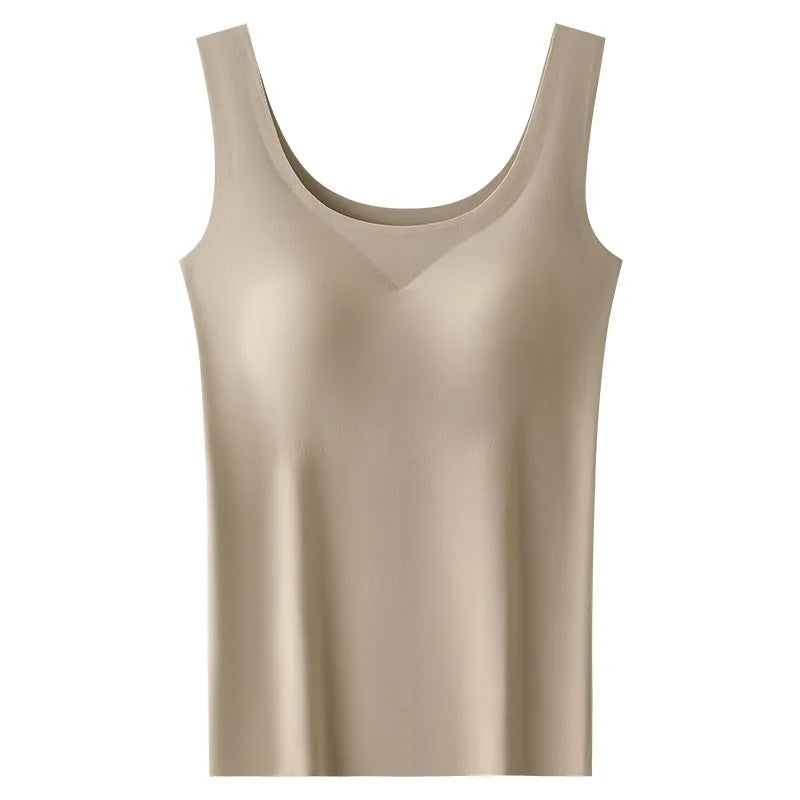 Women’s Ice Silk Seamless Tank Top with Built In Bra M to 2XL