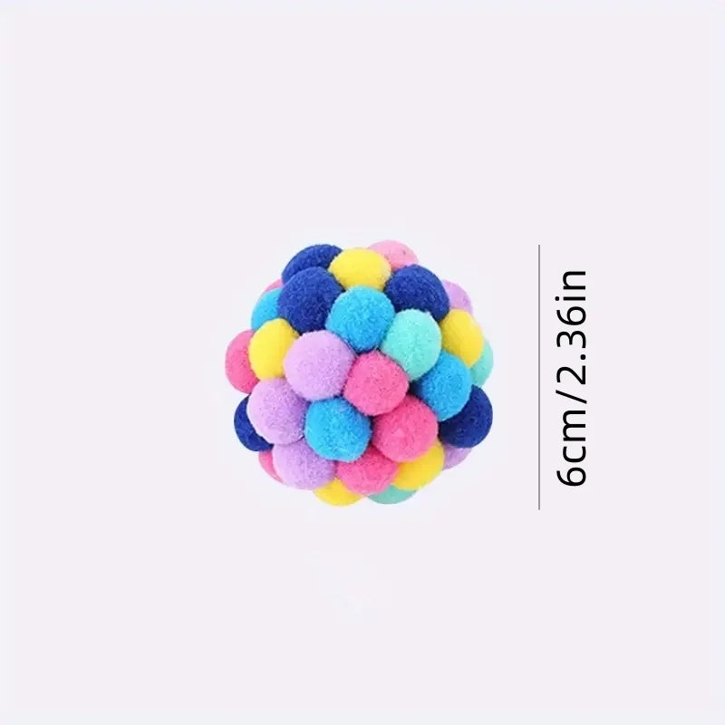 Cat Plush Ball Toy Elastic Bell Ball Colorful Wool Interactive Cat Toy