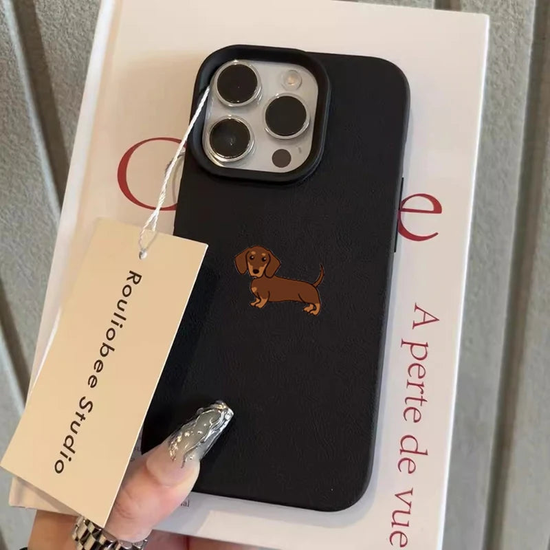 Minimalist Brown Dachshund Pattern Soft TPU Cover iPhone Case