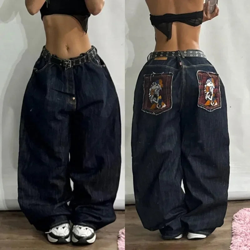 Women Oversized Baggy Jeans Y2K High Waist Wide Leg Vintage Streetwear Pants